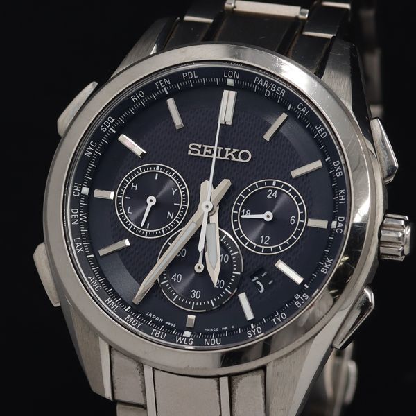 1円 箱付 稼働 セイコー 電波ソーラー 8B92-0AA0/SAGA197 ブライツ クロノグラフ チタン デイト 黒文字盤 メンズ腕時計 OGH 1629100