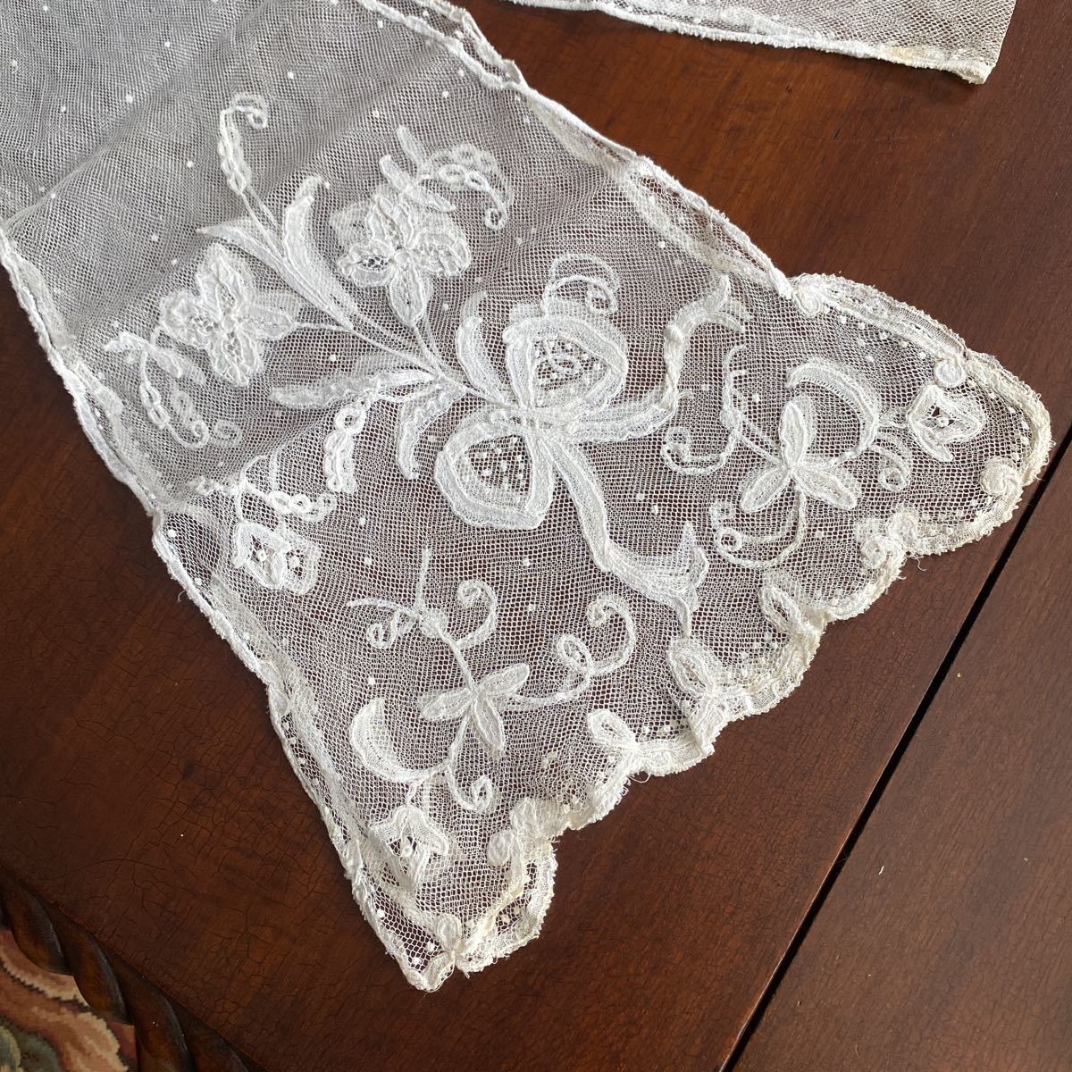 アンティークレースラペットスカーフチュールドットリボン◆196cm◆ドールドレス・ボネの結び留め等に