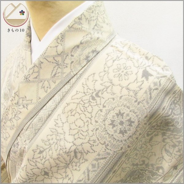 平和屋着物＊夏物 小紋 紗 枝葉文 正絹 逸品 AABE4296jd