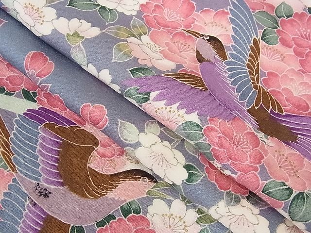 着物屋こころ■上質な小紋　雀　花　金彩　着丈156cm　裄丈64.5cm　正絹　逸品　未使用　A-ta5048