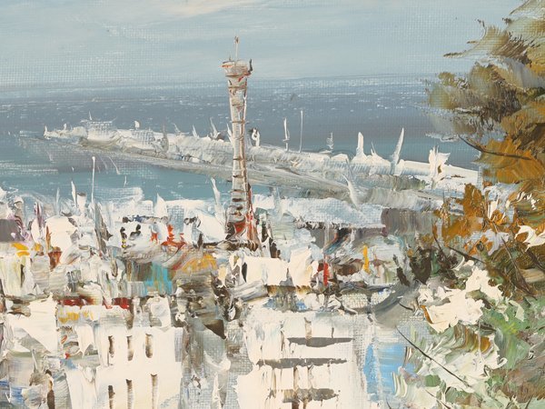 油絵 絵画・額縁・油絵・小林幸三・神戸港・F6号・ポートタワー 油彩画 