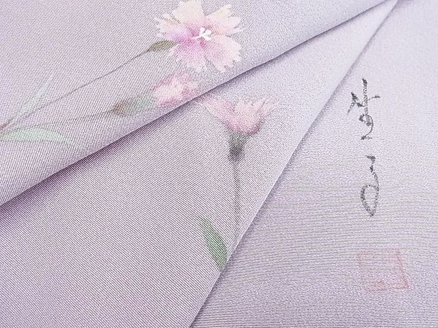 平和屋2■手描友禅女流作家　一色生子　訪問着　草花文　暈し染め　逸品　cf3436