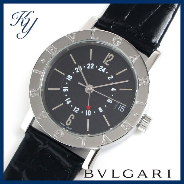 1円 3ヶ月保証付き 磨き済み 本物 BVLGARI ブルガリ BB33 SL GMT 革 