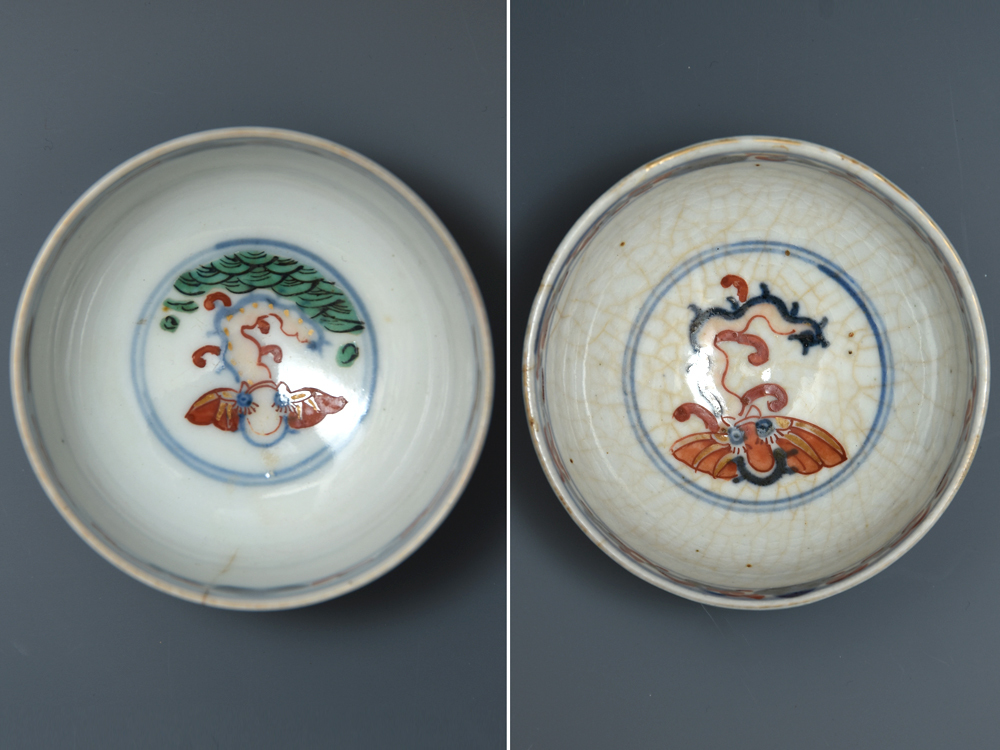 中国美術 銘「大明萬暦年製」色絵人物に龍文 煎茶椀5客 時代箱 煎茶器
