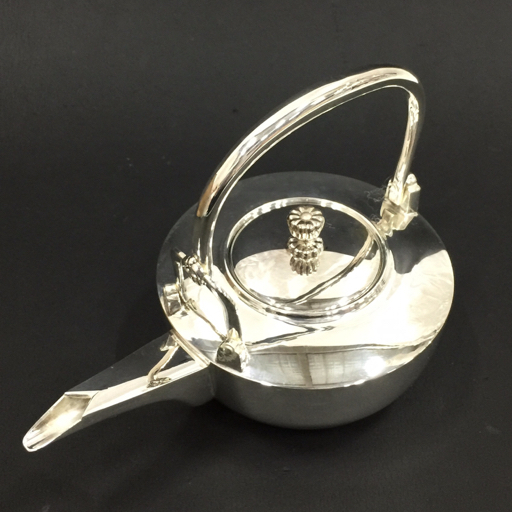 銀製 梅摘 銀銚子 高約12cm 重量約288g 銀製刻 木箱付 純銀燗鍋 純銀酒  