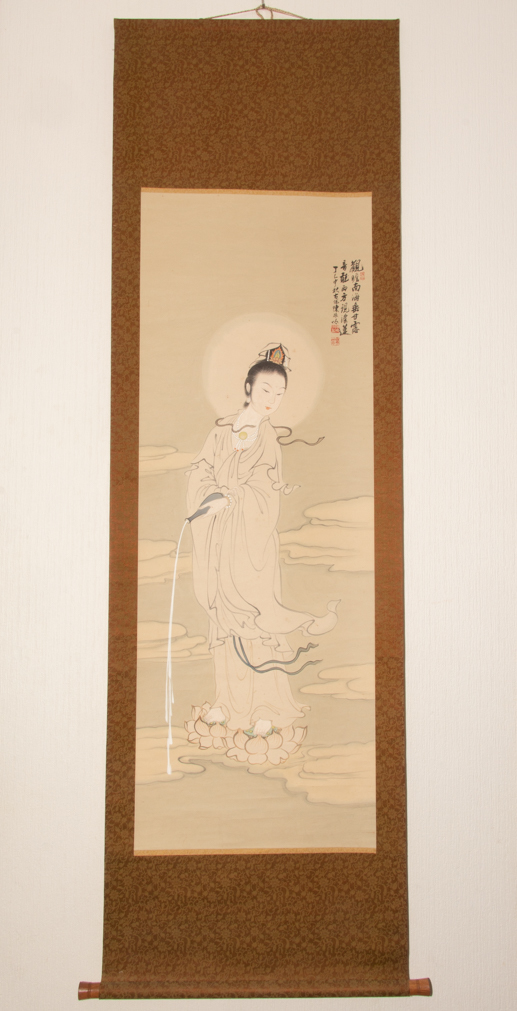 中国画 掛け軸 仏画 観音菩薩 宝相観音 彩色 仏教美術 中国美術