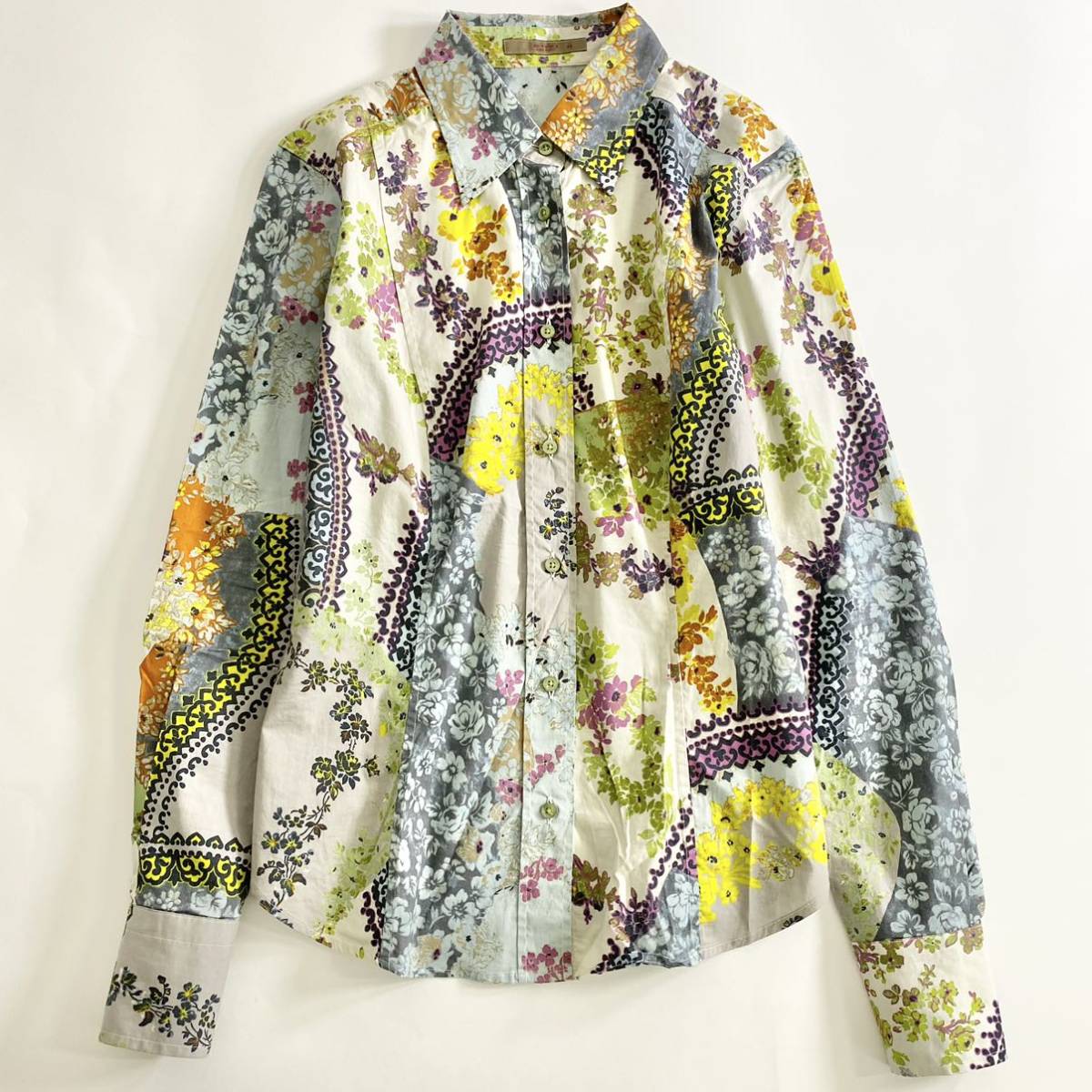 ETRO 長袖シャツ 花柄 イタリア製 サイズ44 Ag14 イタリア製☆ETRO エトロ ランダムフラワープリントシャツ サイズ