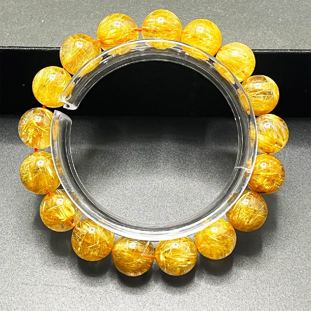 1001A099 絶賛 EU製 定価17万円★タイチンルチル★黄金針水晶 金運 開運 ゴールド ブレスレット パワーストーン 綺麗 お守り 12.3-12.8mm