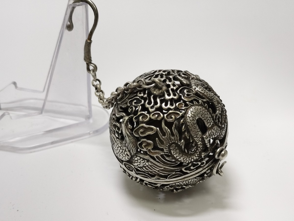 D4070 SILVER99 刻印 韓国 七宝焼 銀地 淡緑釉 草花文 梅瓶 高さ19cm