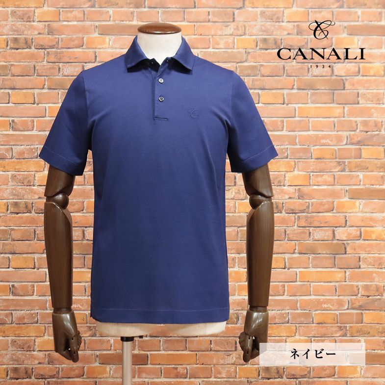 1円/春夏/CANALI/48サイズ/イタリー製ポロシャツ 清涼 なめらか 上質カノコ 無地 ロゴ刺繍 ゴルフ 定番 半袖 新品/紺/ネイビー/hb462/