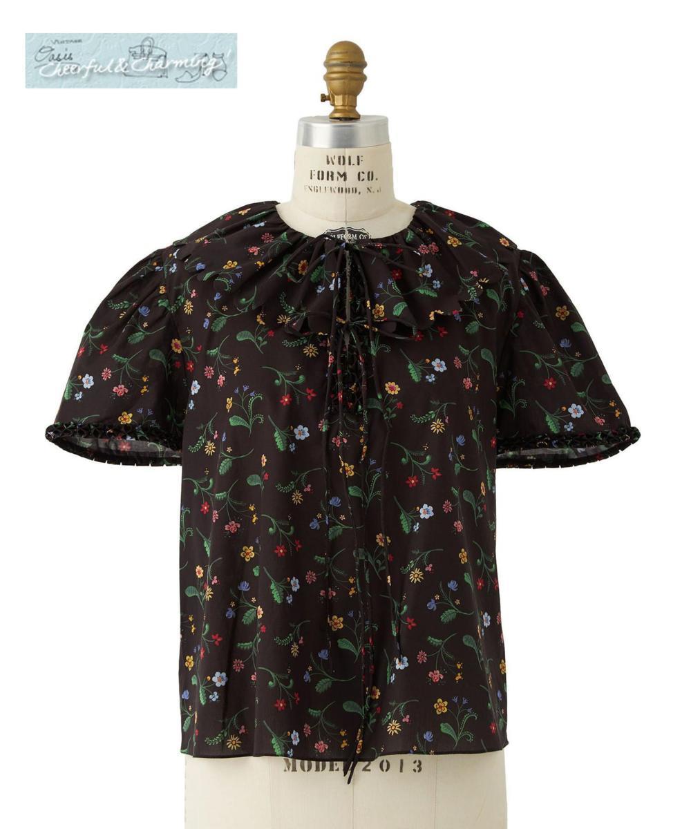 HORROR VACUI ホラーヴァキュイ Drawer別注 ROSALIE RANAブラウス XS ブラック コットン フラワープリント '22年商品