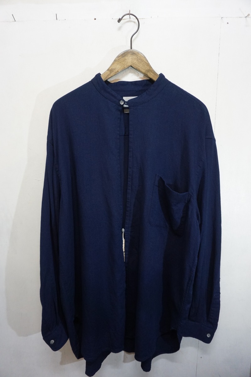 美品23SS Marvine Pontiak Shirt Makers マービン ポンティアック Stand Collar SH スタンドカラー バンドカラー シャツ 長袖 紺 722N