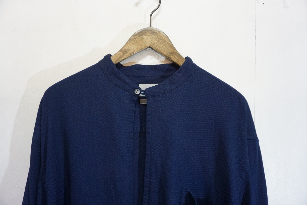 美品23SS Marvine Pontiak Shirt Makers マービン ポンティアック Stand Collar SH スタンドカラー バンドカラー シャツ 長袖 紺 722N