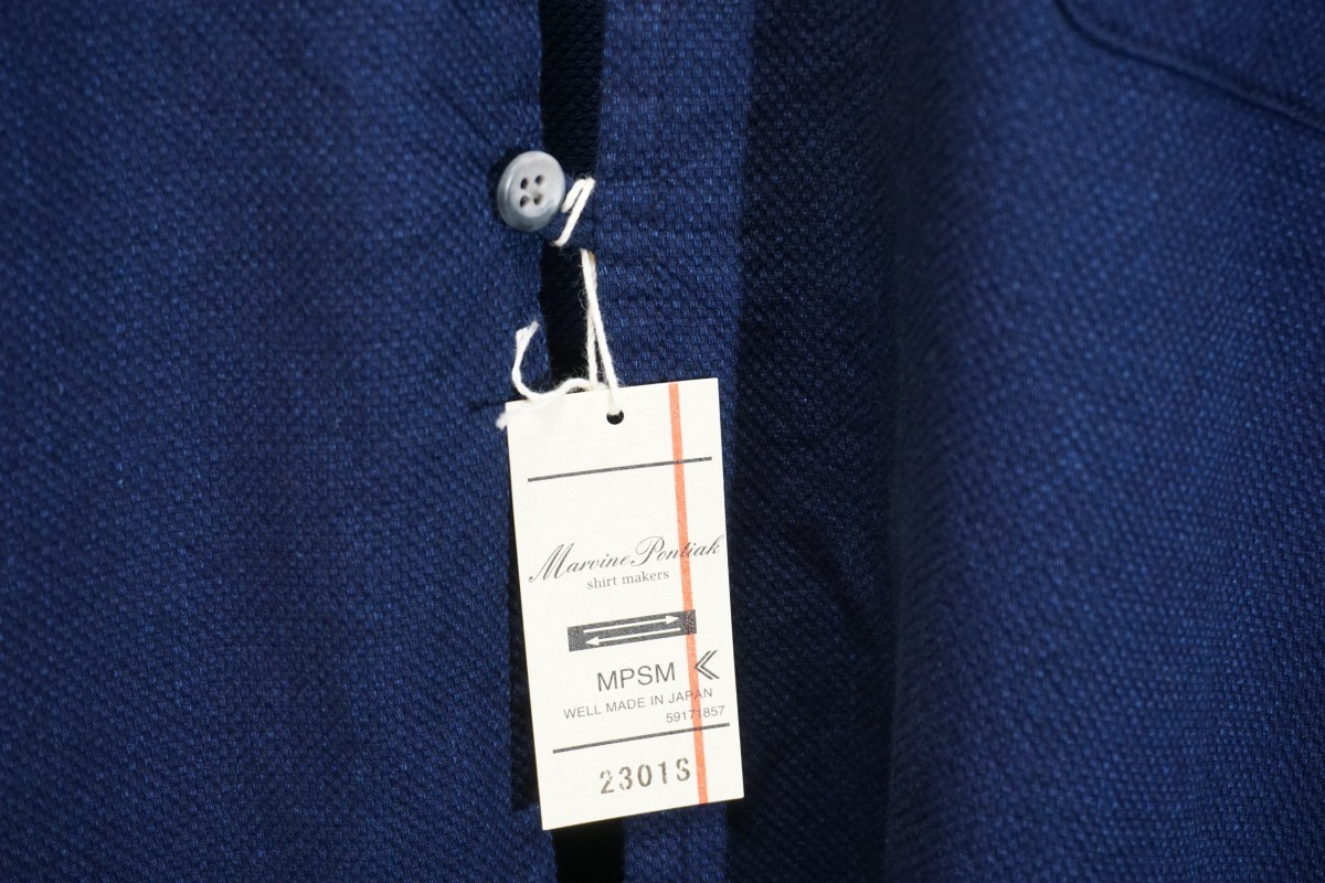 美品23SS Marvine Pontiak Shirt Makers マービン ポンティアック Stand Collar SH スタンドカラー バンドカラー シャツ 長袖 紺 722N