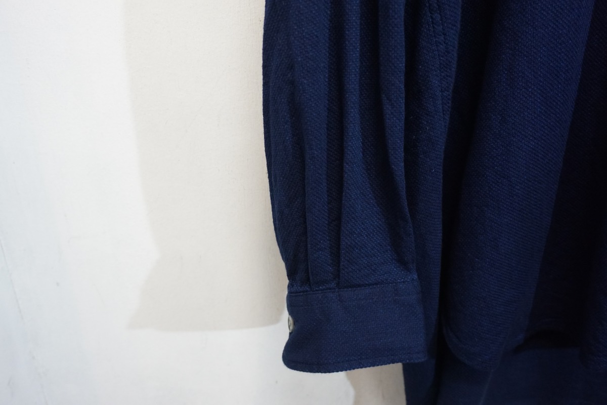 美品23SS Marvine Pontiak Shirt Makers マービン ポンティアック Stand Collar SH スタンドカラー バンドカラー シャツ 長袖 紺 722N