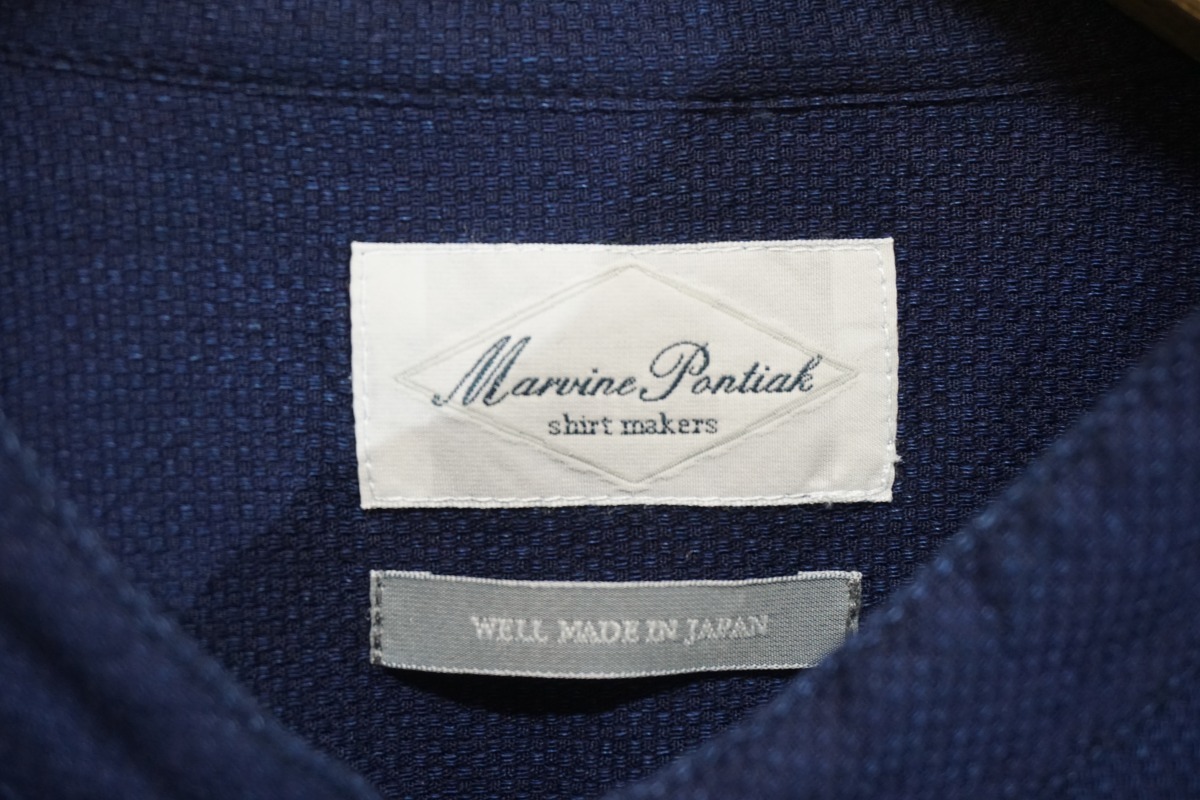 美品23SS Marvine Pontiak Shirt Makers マービン ポンティアック Stand Collar SH スタンドカラー バンドカラー シャツ 長袖 紺 722N