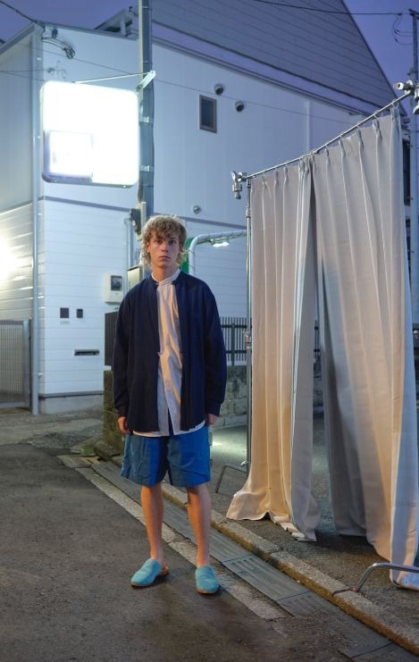 美品23SS Marvine Pontiak Shirt Makers マービン ポンティアック Stand Collar SH スタンドカラー バンドカラー シャツ 長袖 紺 722N