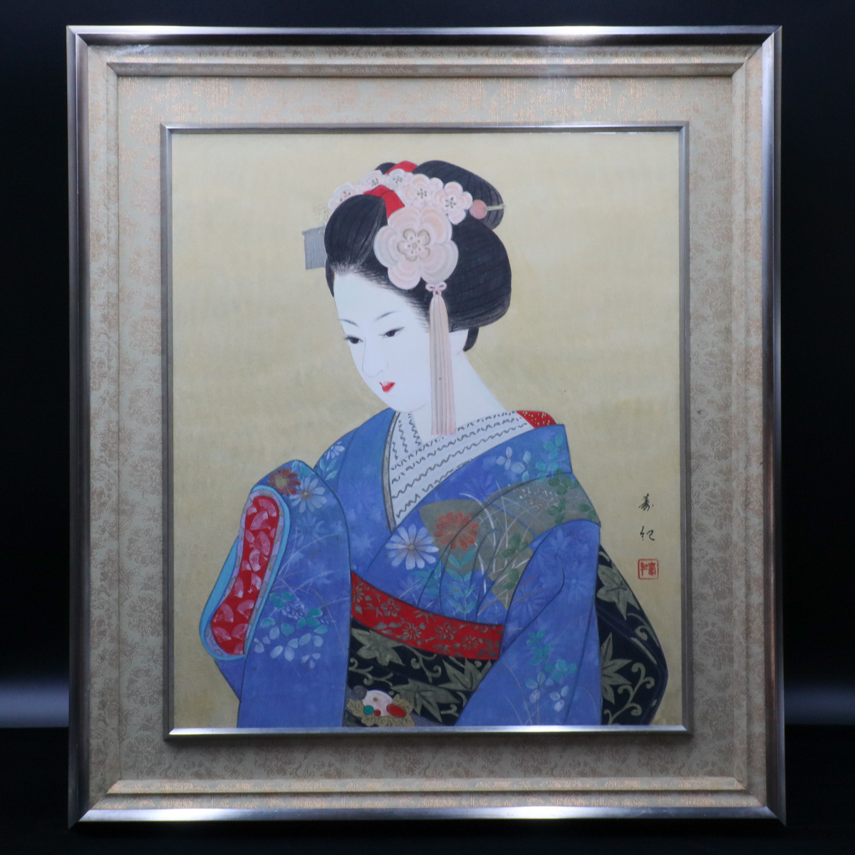 宙】真作保証 宮下寿紀「舞妓」日本画 10号 共シール 額装 国際美術