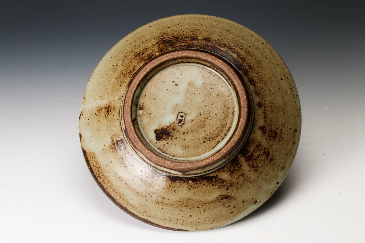 佳香】人間国宝 島岡達三 象嵌赤絵草花文皿 共箱 栞 本物保証