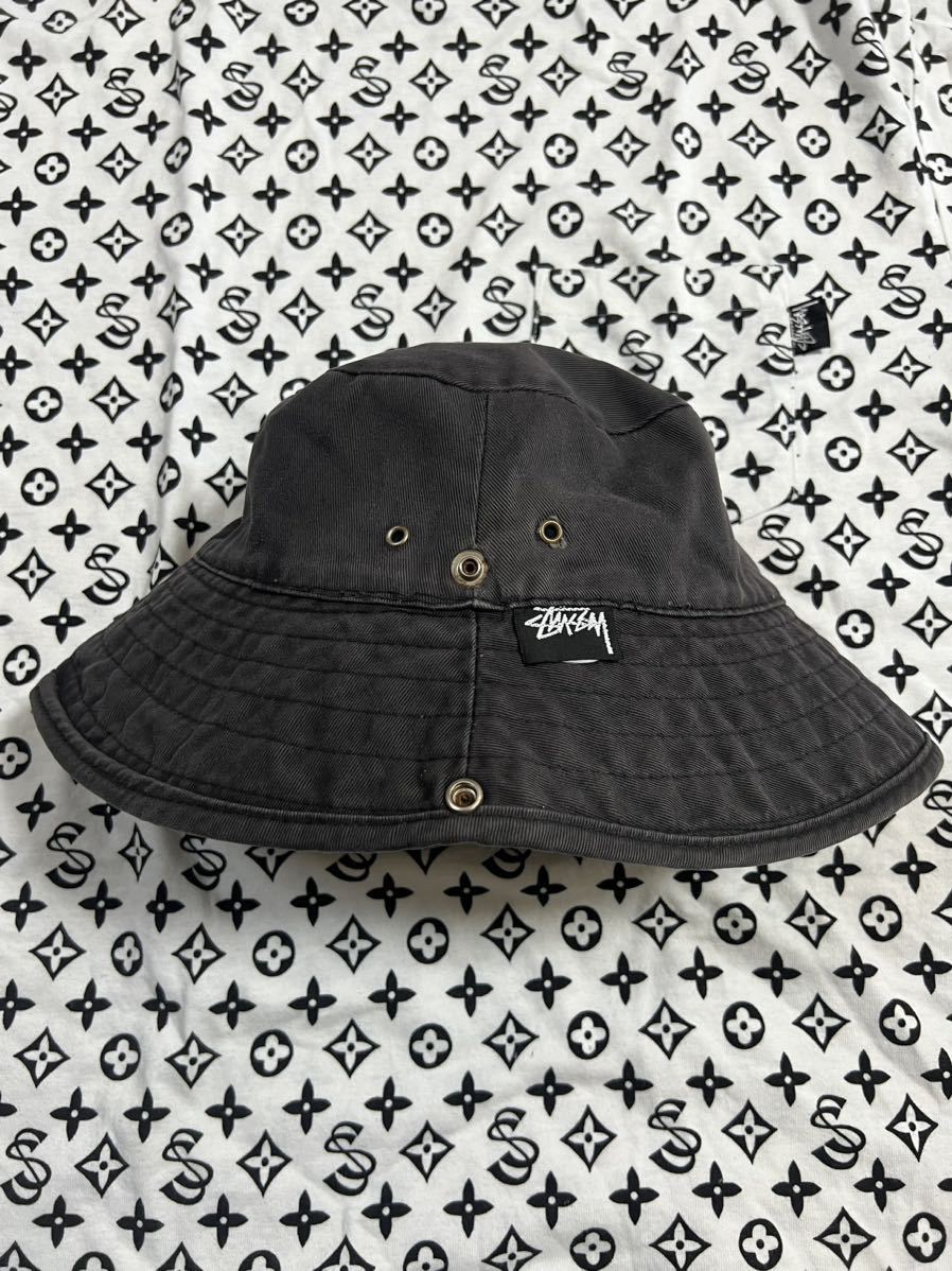 old STUSSY レアお早めに！モノグラム バケットハット S/M 黒 激レア スペシャル 初期 80's OLD STUSSY 黒タグ ステューシー