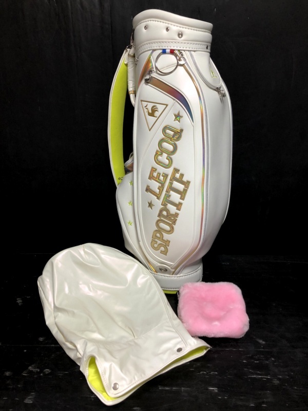 美品 le coq sportif GOLF ルコック ゴルフ レディース キャディーバック QQL1204 フード付/ホワイトゴールド/8.5型