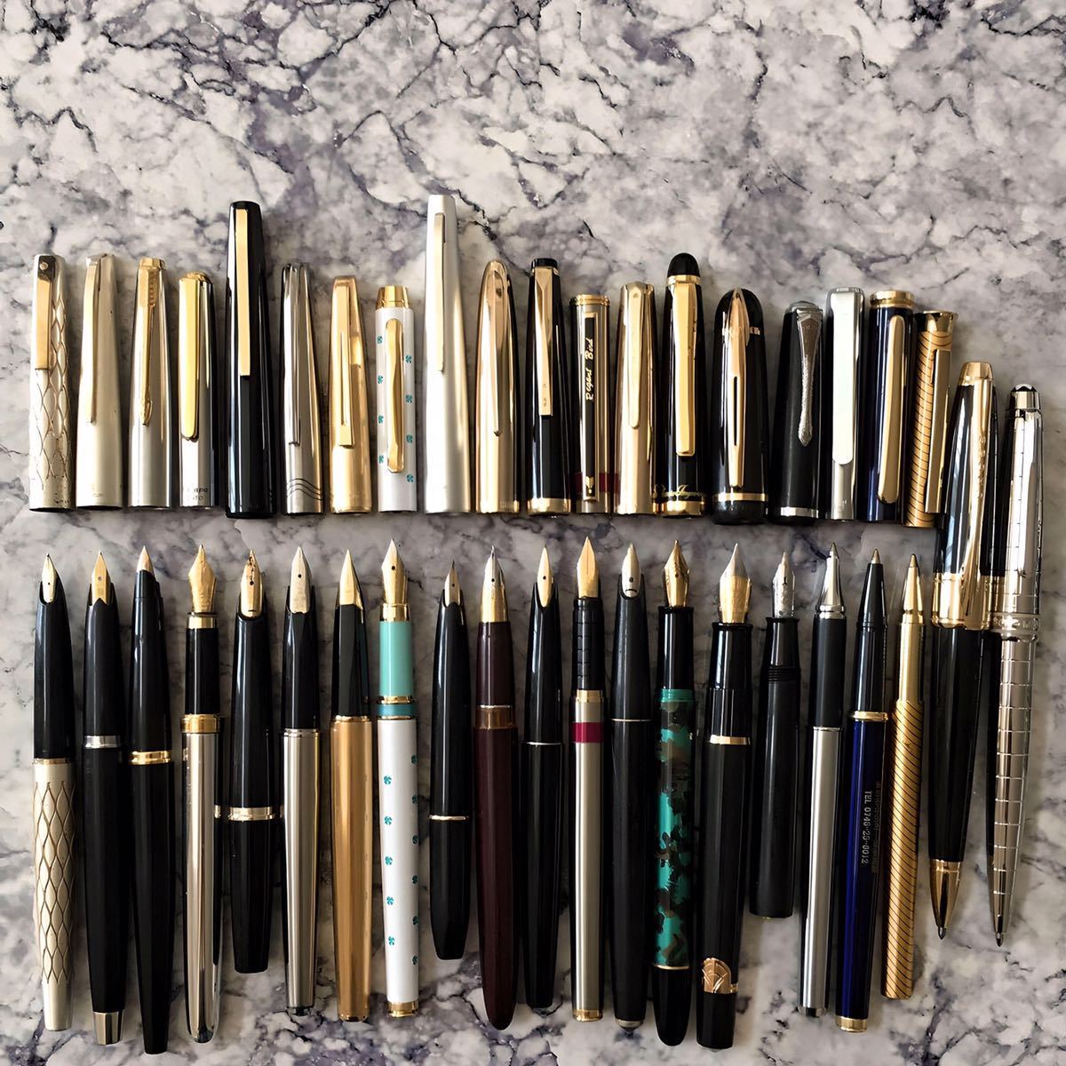 送料無料 1000円スタート 万年筆 ボールペン 21本 PLATINUM SAILOR PILOT SHEAFFER WATERMAN 14k 18k 