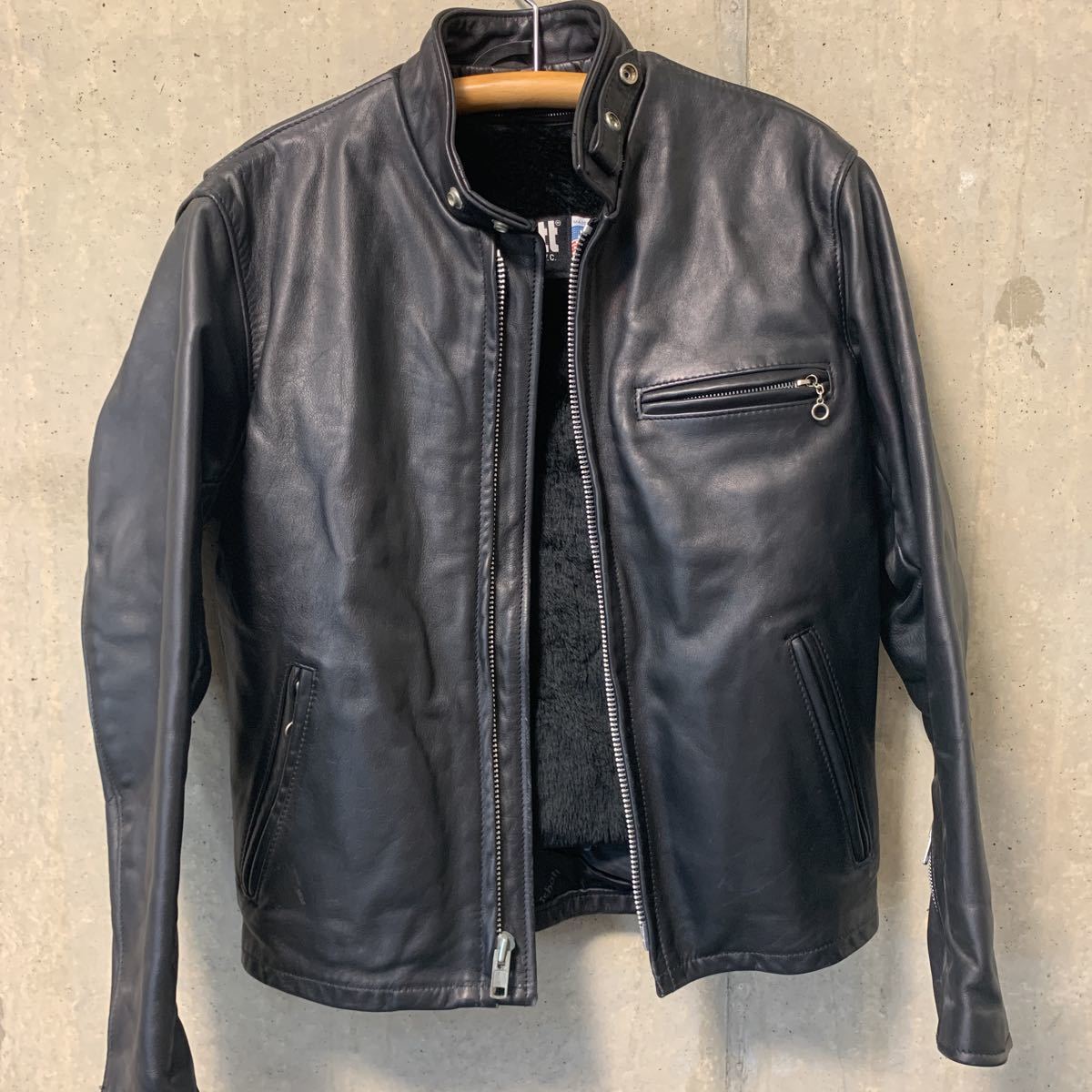 Schott ショット シングルライダース サイズ38 USA製 ライナー付き ライダースジャケット 革ジャン メンズ 