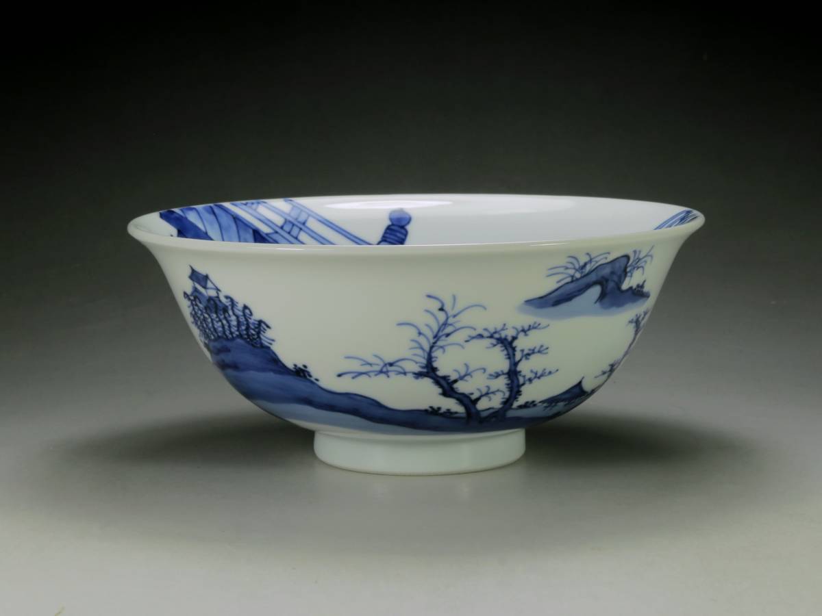 京焼名工 五代三浦竹泉 染付橋絵茶碗 共箱 茶道具 茶道具