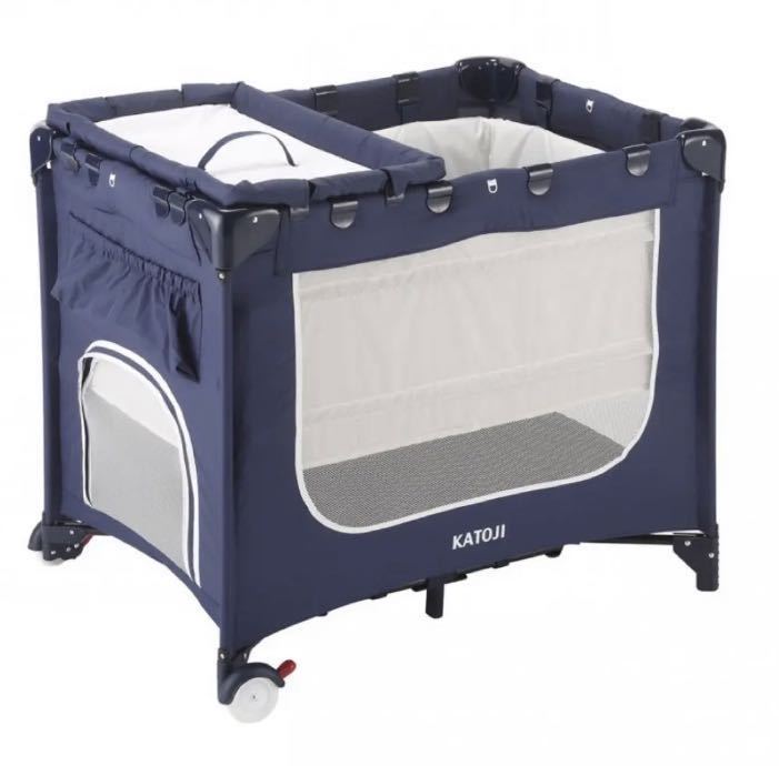 KATOJI カトージ　ポータブルベビーベッド　プレイヤード　60×90 おむつ替えテーブル付 ネイビーブルー