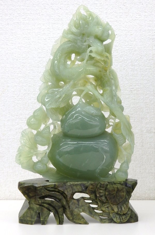 玉雕 翡翠 瓜果 龍/瓢箪彫 彫刻 置物 中国美術 古美術 ひすい