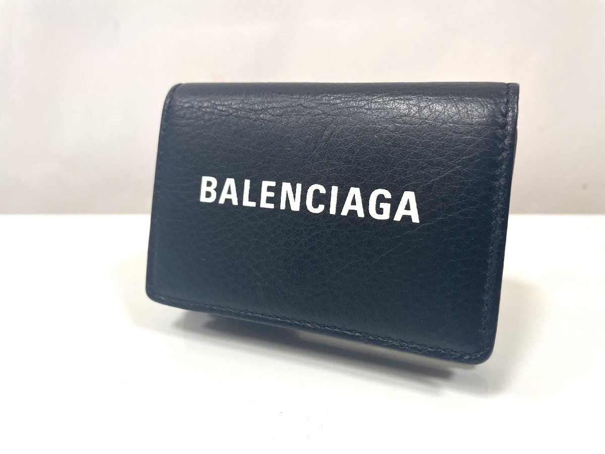 ★バレンシアガ BALENCIAGA 三つ折り 財布 ミニウォレット ブラック系 中古★002694