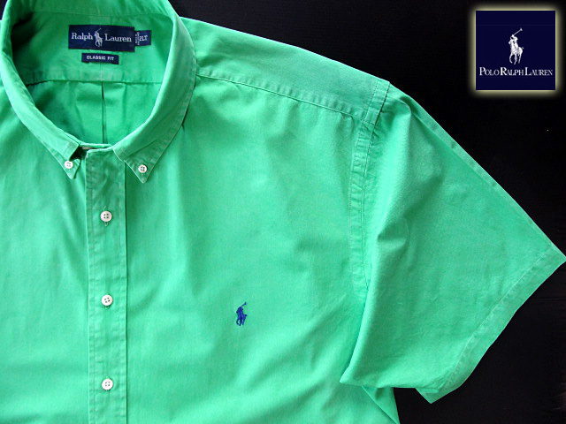 ★美品 ラルフローレン RALPH LAUREN ボタンダウンシャツ 半袖 XXLサイズ 希少品 ラルフプレミアムグリーン