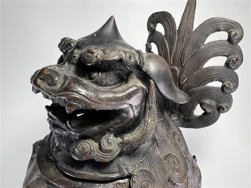 078 時代物 古銅 獅子 香炉 高24.7cm 重2459g 唐物 銅製 置物 香道具