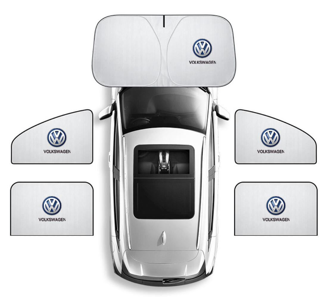 ★激レア★フォルクスワーゲン ロゴ フロントガラス サンシェード 車窓遮 磁石式車用カーテン 簡単取り付け★5枚セット★収納袋付★