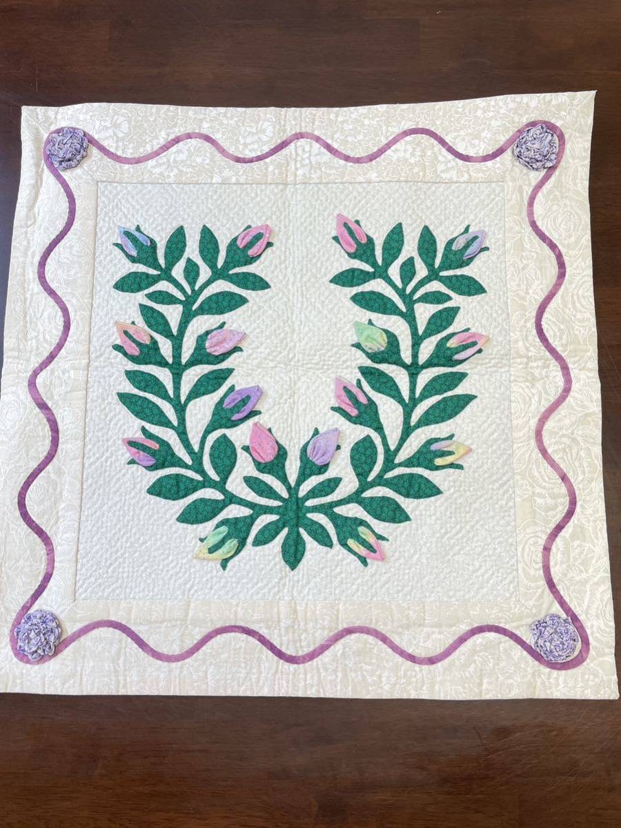 パッチワークキルト　タペストリー　アップリケ・バラの蕾8/11-3