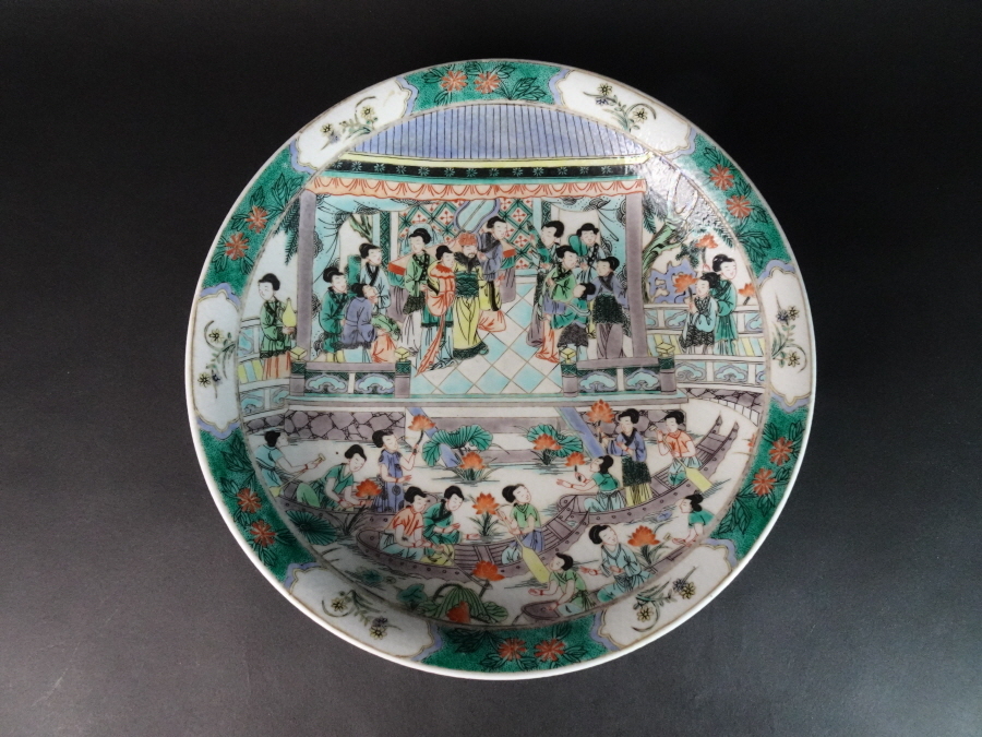 ［珍品］大清康熙年製　特大絵皿【粉彩人物絵・風景】　送料込み お買い得，人気セール 大清康熙年製粉菜人物文皿