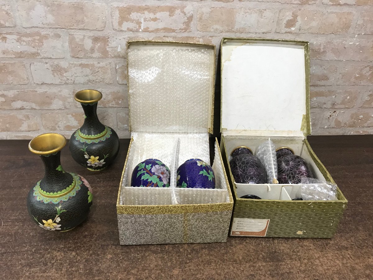 中国の七宝焼花瓶ペア ☆中古品☆ 中国 七宝焼 花瓶 壷 セット