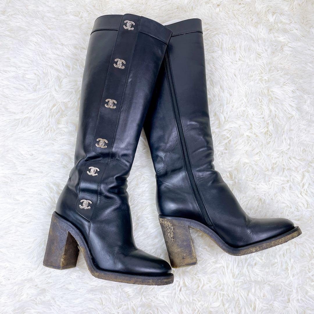 CHANEL シャネル ターンロック ロングブーツ ココマーク ブラック G31203 38 24cm