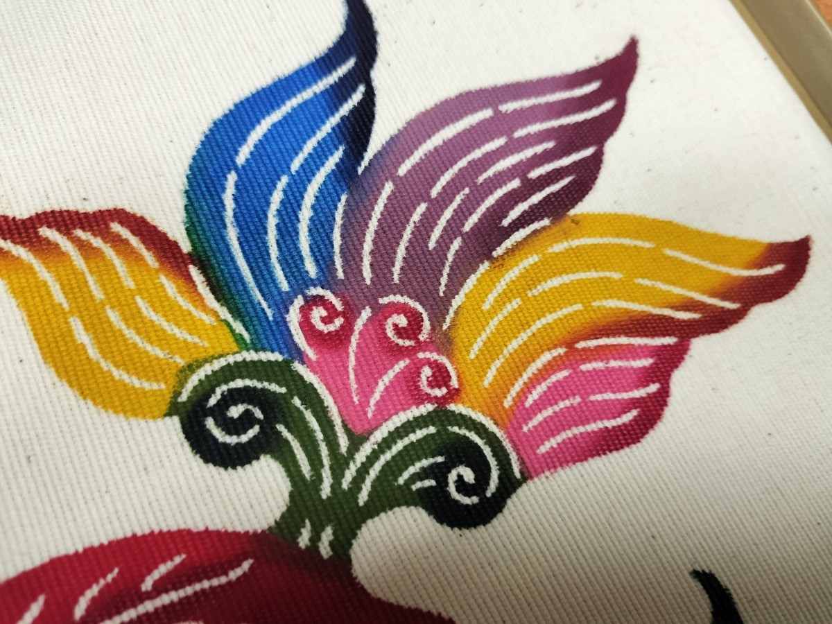 ☆琉球紅型（びんがた）シーサー 手描 額装 58x49 琉球 沖縄空手 