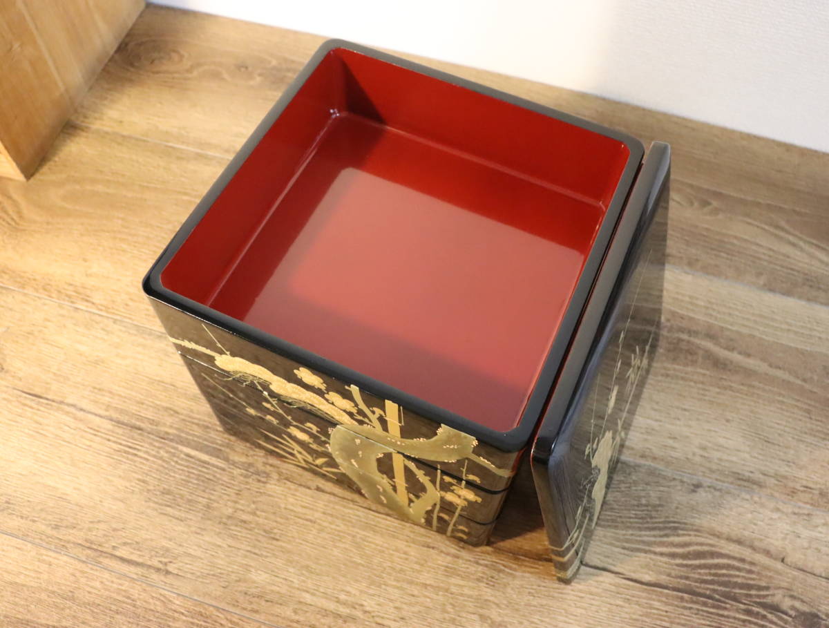 重箱 三段重 松竹梅 金彩 漆器/漆芸/漆塗り 朱色/赤色/黒色 伝統工芸