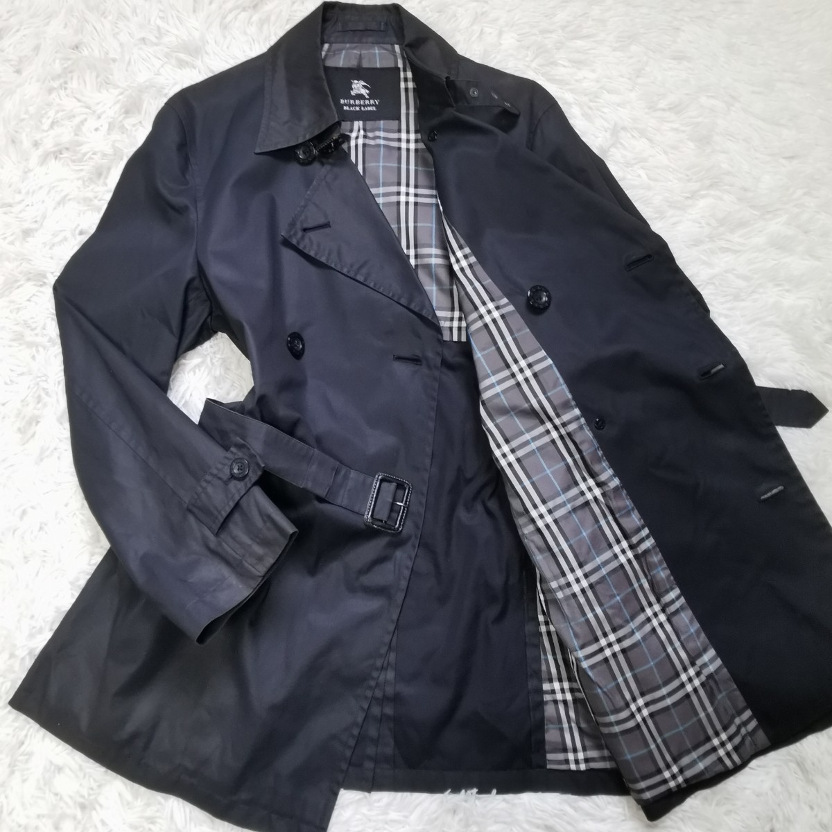 高品質，品質保証 バーバリーブラックレーベル 圧倒的な存在感 BURBERRY BLACK LABEL トレンチコート Lサイズ ノバチェック ベルト付き ダブル 黒(Lサイズ)｜売買されたオークション情報、yahooの商品情報をアーカイ Lサイズ
