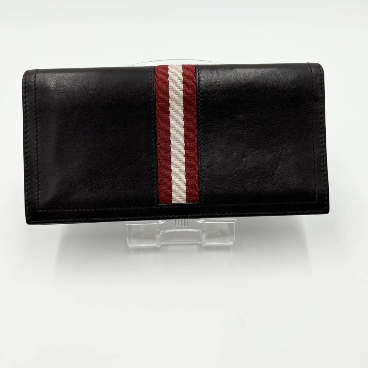 BALLY ブラックレザー 長財布 ストライプ 1円 現行 BALLY バリー 長 