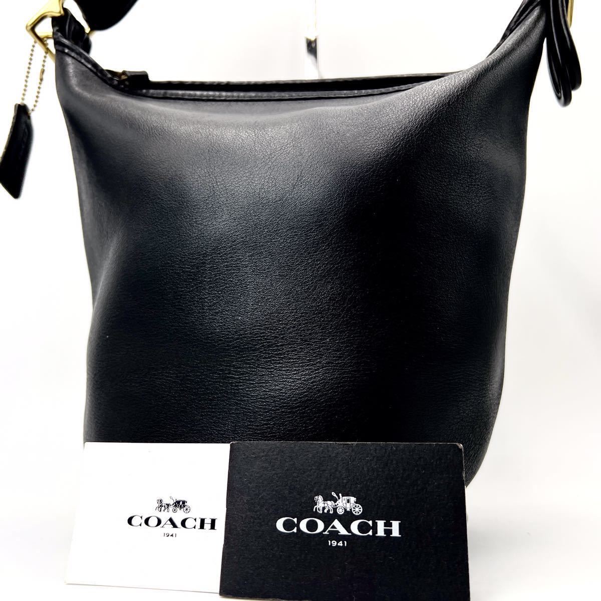 1円 【美品・定価8万】COACH コーチ ショルダーバッグ ハンドバッグ 肩がけ ブラック 黒 レザー バケツ レディース メンズ