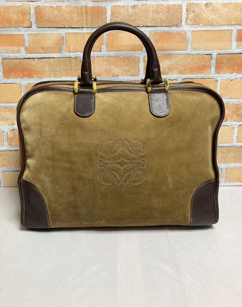 ロエベ ミニボストンバッグ ロエベ アナグラム 茶色 スエード 本革