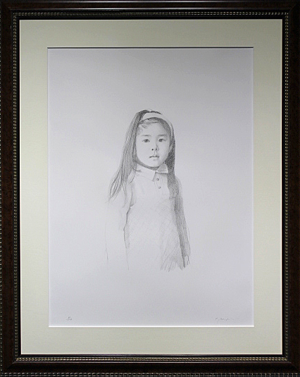 藤井勉リトグラフ　少女の絵(タイトル不明) □藤井勉 【少女】 リトグラフ 直筆サイン エディション有り(石版画