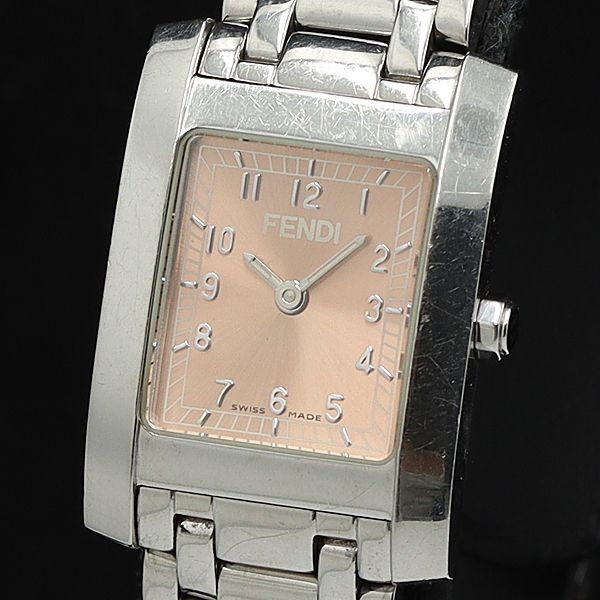 1円 稼働 良品 フェンディ クラシコ 7000L QZ スクエア ピンクゴールド文字盤 レディース腕時計 8344100STU