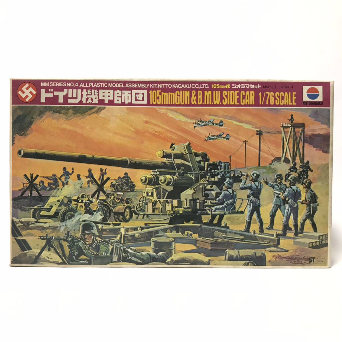 当時物 未組立 NITTO KAGAKU 1/76 ドイツ機甲師団 105mm砲 ジオラマ