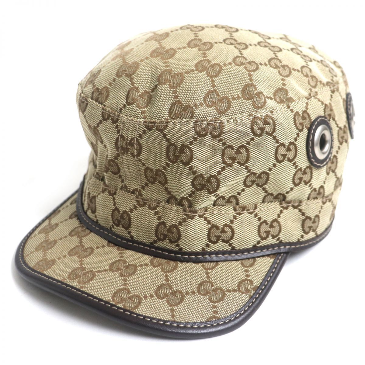 極美品▽GUCCI グッチ 200037 GGキャンバス レザー使い ワークキャップ 