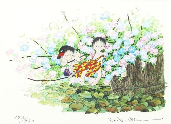 真作】【WISH】中島潔「夏の詩」リトグラフ 直筆サイン 証明シール 〇