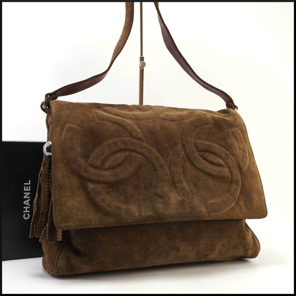 1円 美品 CHANEL シャネル トリプル ココ スエード ショルダー バッグ